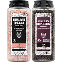 Soeos Himalayan Pink Salt 39 oz + Whole Black Peppercorns 18 oz, Coarse Grain, Kosher Salt for Grinder Refill, Salt and Pepper Grinder, Non-GMO Verified, Spice Seasoning Set for Cooking