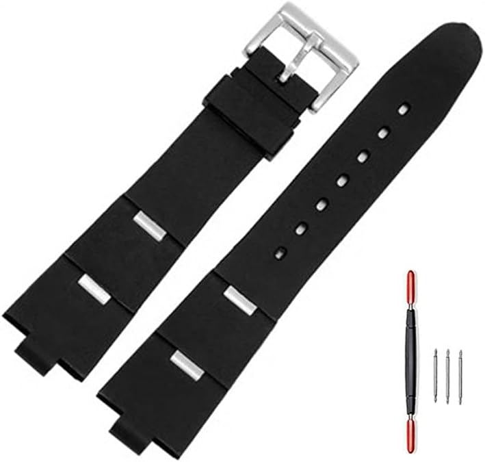 Black Silicone 22mm Rubber Watch Band Lug Width 8mm with Stainless Steel Buckle with Tool Replacement for Women's Watches