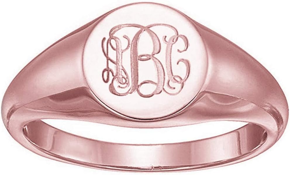 Personalized 925 Sterling Silver Signet Ring Custom 3 Letters Band Ring