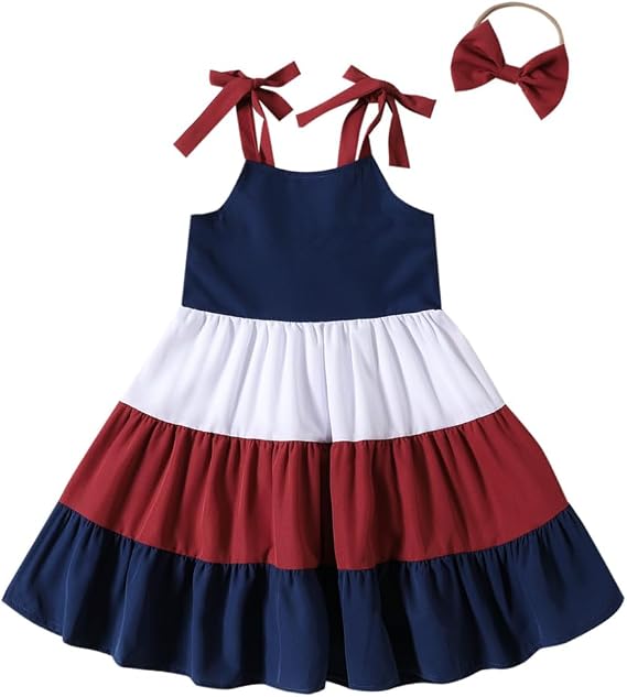 4th of July Little Girl Dress Fourth of July Toddler Girl Red White and Blue Dress 2-7 Years