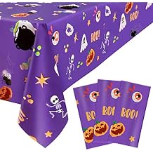 3 Pack Halloween Tablecloth - Eyeball and Pumpkin Plastic Table Cover, Halloween Rectangle Waterproof Disposable Table Covers for Halloweens Decorations and Party Supplies, Purple, 54x108 Inch