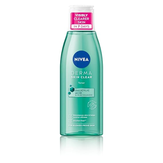 NIVEA Derma Skin Clear Toner/Cleansing Lotion for Skin Prone to Imperfections, 200 ml a gentle facial toner designed to help balance, cleanse, and refresh look prone to blemishes and excess oil