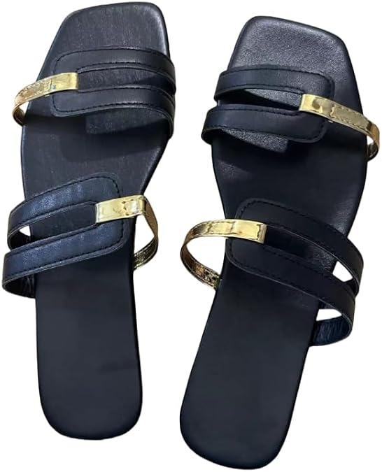 Flat Sandals for Women Two Strap Sandals Flat Sandals Square Head Sandals Dressy