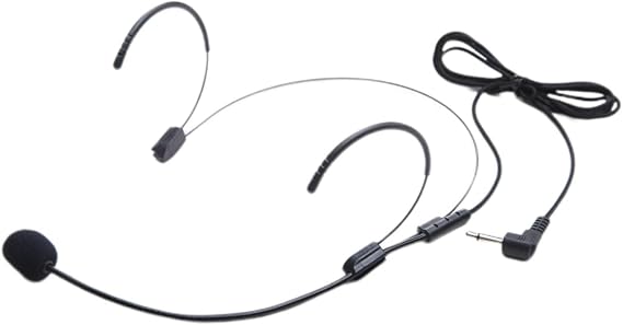 Wired Microphone Headset 3.5mm Headworn Mic Detachable Condenser Dual Hook for Studio Voice Amplifier, Teachers, Presenters (Black)