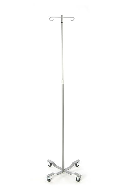 IV Pole Stand with Wheels, 4 Leg Rolling IV Stand, Adjustable Height 4585.5, Chrome Steel IV Drip Pole with Convertible 2 to 4 Hook System, Weighted Base for Homecare, Clinic & Hospital Use