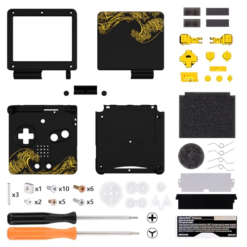 IPS Ready Upgraded eXtremeRate Custom Replacement Housing Shell for Gameboy Advance SP GBA SP The Great GOLDEN Wave Off Kanagawa - Black Compatible with Both IPS & Standard LCD No Console & Screen
