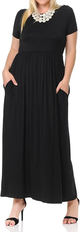 Pastel by Vivienne Women's Short Sleeve Maxi Dress with Pockets in Plus Size