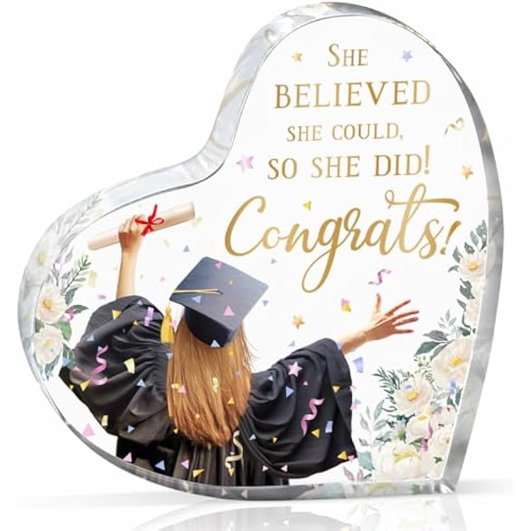 Graduation Gifts for Her, Unique Graduation Gifts for Graduate, University Graduation Gifts for Daughter, Student, Friends - Inspirational Heart Shape Acrylic Plaque