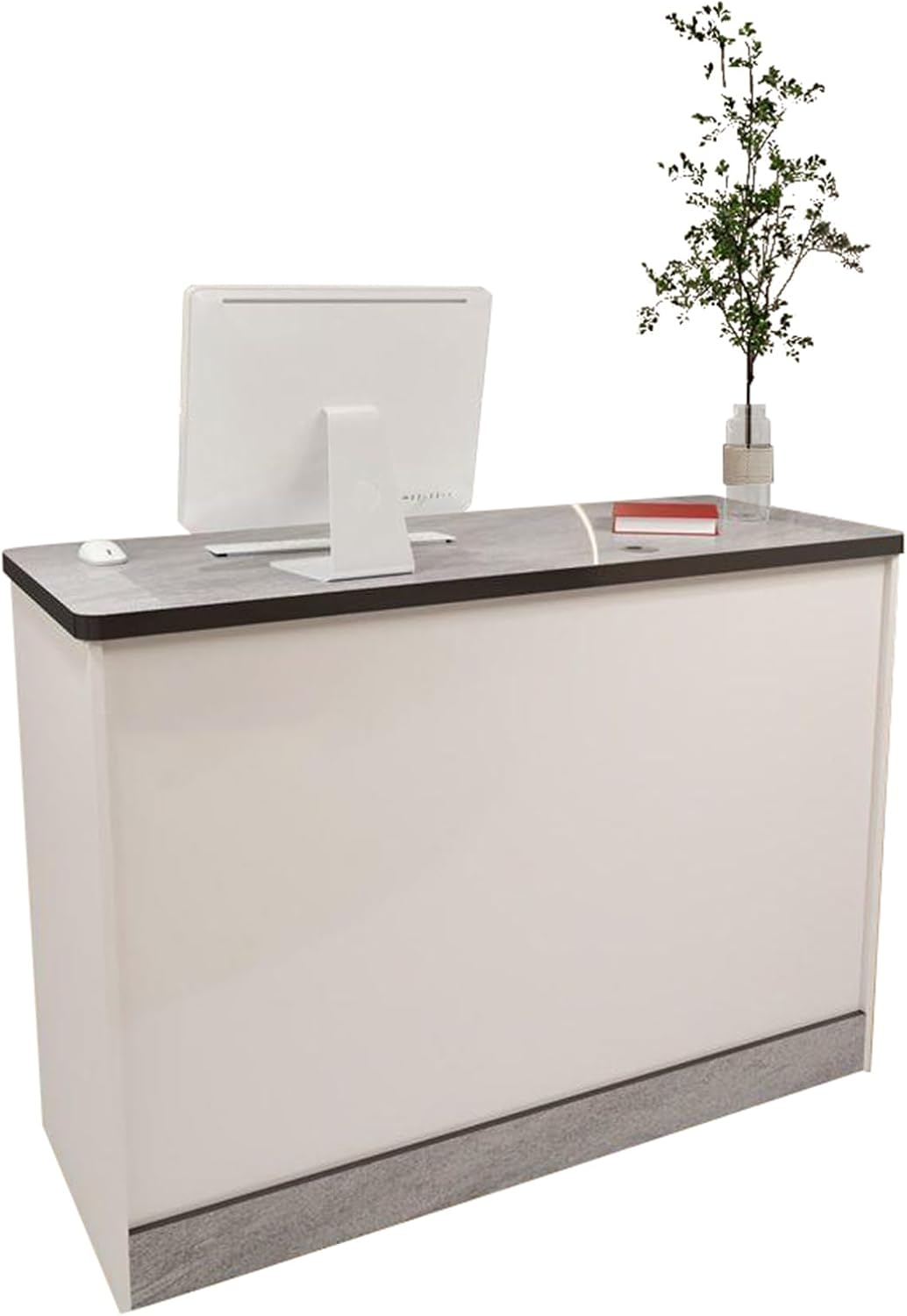 Reception Desk Modern Small Checkout Counter, Simple Cashier Front Desk Reception Room Table with Open Shelves and Lockable Drawers for Lobby Beauty Salons Shop
