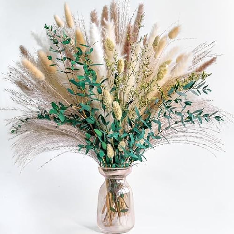Green Pampas Grass Bouquet Boho Home & Wedding Floral Arrangements Dried Pampas Grass Decor for Living Room, Fireplace, and Modern Farmhouse
