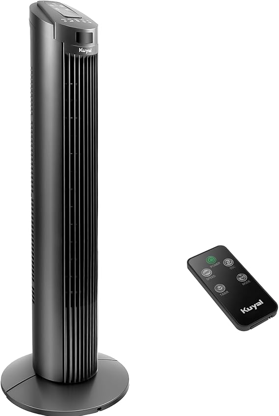 Kuyal Tower Fan, 29-Inch Portable Oscillating Fan, 3 Speed Control, Compact and Space Saving, Oscillating Tower Fans with Remote Control & Timer Function for Home and Office Use, (Dark Titanium)