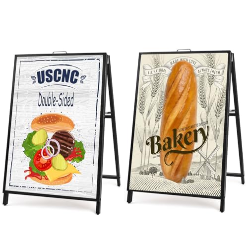 USCNC 2 Pack Heavy Duty A-Frame Sidewalk Sign 24 x 36 Inch, Portable Double-Sided Sandwich Board Slide-in Folding Metal Signboard Frame only,No white board