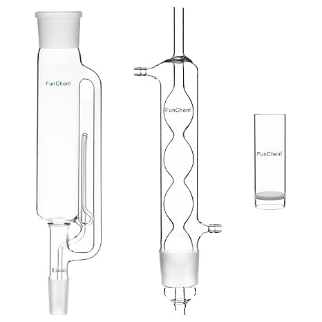 FunChem Soxhlet Type Extraction Apparatus, Borosilicate Glass 45/50 Soxhlet Extractor with Allihn Condenser and Extraction Thimble, Pack of 3, 500ml