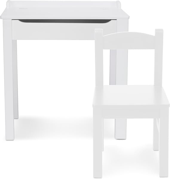 Melissa & Doug Wooden Child's Lift-Top Desk & Chair - White Play Desk and Chair Set for Toddlers and Kids Ages 3+