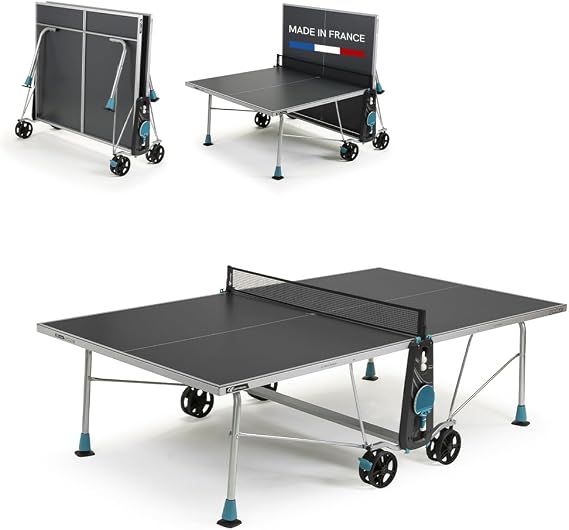 Cornilleau - 200X Outdoor Table Tennis Table - Foldable - Weatherproof - Ping Pong Table with 5 mm Melamine Resin Top -Durable - Rollable - Blue or Grey