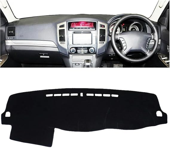 Car Dashboard Cover Anti-Scratch Dash Cover Interior Dash Covers - for Mitsubishi Pajero Montero 2006-2019, Black(Red Edge), Right Hand Drive