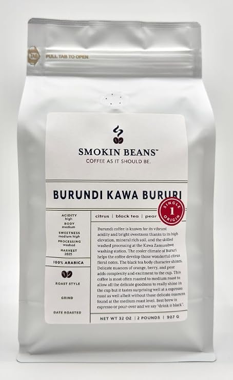Smokin Beans Burundi Whole Bean Coffee, Light Roasted Today, 2-Lb, 1ct