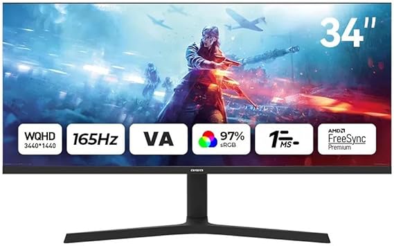 AIWA MP3424-Y 34" 165Hz 1ms Curved Gaming Monitör – UWQHD 3440x1440, Ultrawide, HDMI DisplayPort