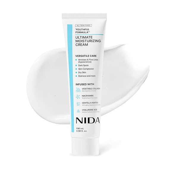 NIDA Youthful FormulaTM Ultimate Moisturizing Cream | Centella Asiatica, Niacinamide, Hyaluronic Acid, Collagen | Wrinkles, Fine Lines, Dark Spots, Dry Skin, Redness | 3.38 fl. oz., 100ml