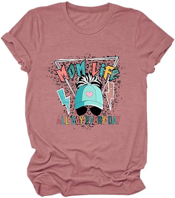 Mom Shirt for Women Mom Life Tee Mother's Day T Shirts Funny Graphic Mama Shirt Casual Short Sleeve Tops Tees