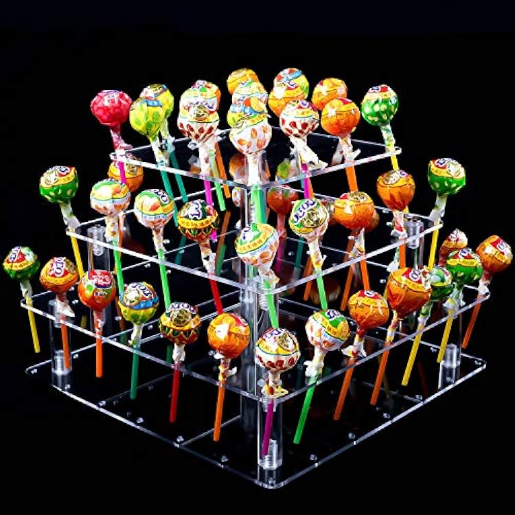 KINJOEK 56 Holes 4 Tier Acrylic Cake Pop Stand, Clear Cake Lollipop Holder, Lollipop Candy Stick Display Stand for Party Birthday Weddings Christmas Anniversaries Gift Decorative