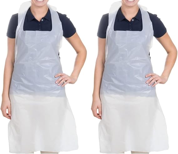 SHOW-ME Premium Disposable Aprons for Women & Men (White, 200 Pack), 686mm x 1170mm Polyethylene Aprons for Adults, 16 Micron Thickness, NHS Approved, Unisex-Adults