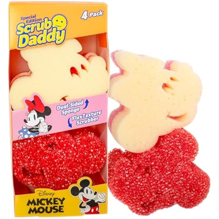Scrub Daddy Mickey & Minnie Mouse Dish Sponges - Includes 2 Scrub Daddy Kitchen Sponges & 2 Scrub Mommy Dish Scrubbers - Dual-Sided, Odor-Resistant & Scratch-Free - Special Edition Set 4 Count