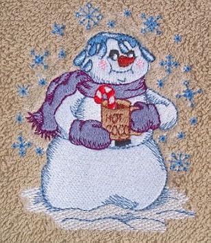 Bath Towel Set with Embroidered Hot Chocolate Snowman