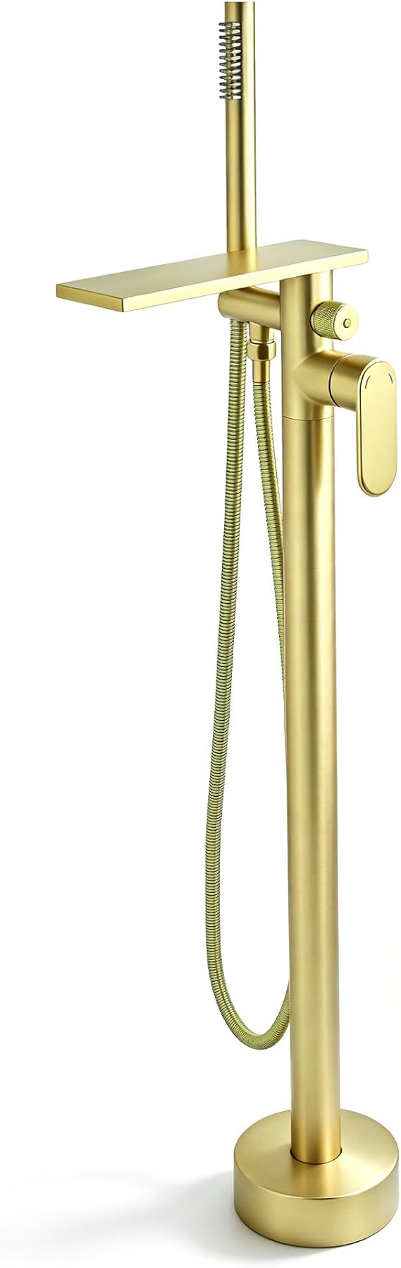 Free Standing Tub Taps, Floor Mount Freestanding Bath Tap, Waterfall Stand Alone Bathtub Filler, High Flow Bathtub Shower Mixer Tap, Brushed Gold