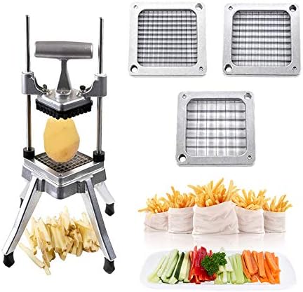 French Fry Cutter Commercial Vegetable Dicer Potato Fries Cutter Machine with 3 Blades(1/2-Inch, 3/8-Inch, 1/4-Inch) Blades,Heavy Duty Cutter for Potato Tomato Onion Mushroom