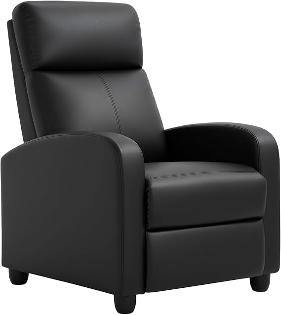 PayLessHere Recliner Chair Single Reclining Sofa Home Theater Seating with Lumbar Support and Padded Backrest for Living Room and Bedroom (Leather, Black)