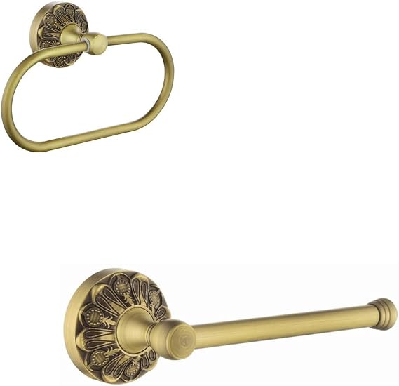 Toilet Paper Holder + Towel Ring, Brass Bathroom Accessories Set