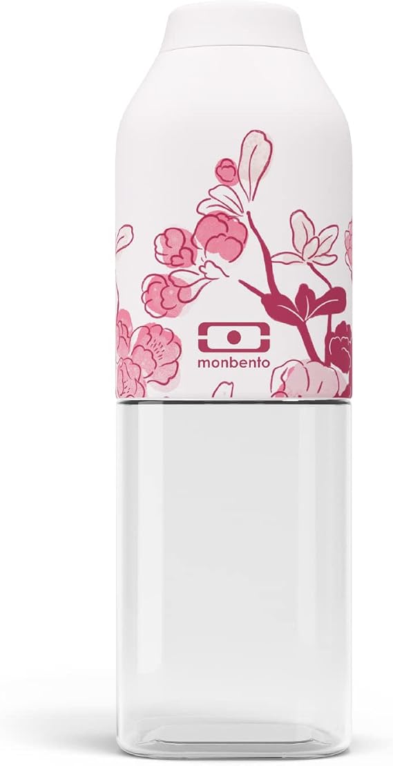 monbento - Clear Reusable Water Bottle MB Positive M graphic Magnolia - 17 floz Compact, Leakproof BPA Free Water Bottle Perfect for Work, Travel, Sport, Picnic - Pink Flowers