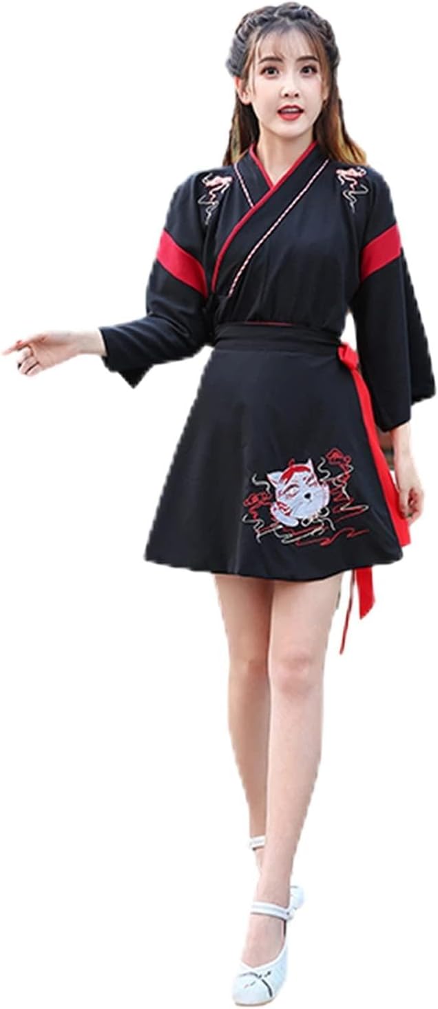 Hanfu Chinese Traditional Hanfu Retro Embroidery 2-piece Suit Womens Sweet Short Skirt For Spring And Summer Christmas Party Dress Cosplay Costume Color : Black, Size : X-Small