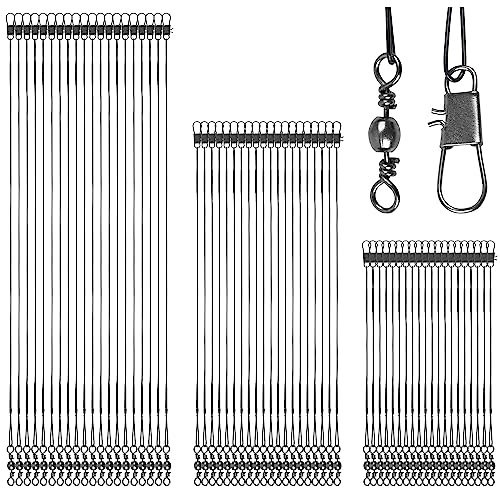 Fishing Leaders Saltwater,60pcs Stainless Steel Wire Leaders with Swivels Snap High Strength Fishing Line Leader for Connect Fishing Tackle Lure Bait Rig Hooks,6810inch