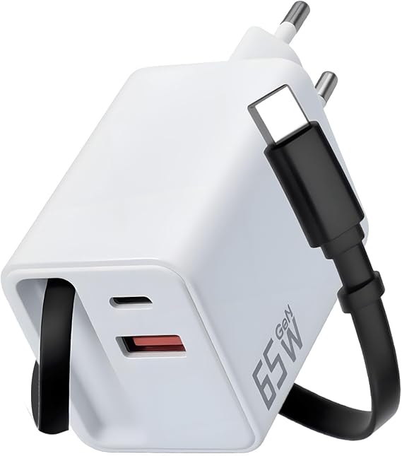 65W USB C Ladegerät mit Einziehbar Schnellladekabel 3 Port Multi USB C