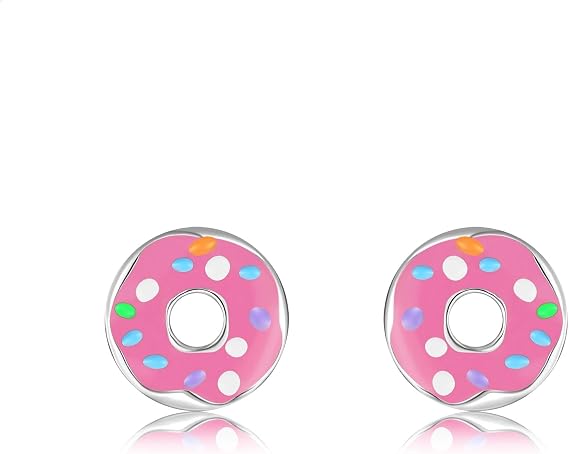DAYLINLOVE Donut Earrings 925 Sterling Silver Pink Donut Stud Earring Hypoallergenic Kawaii Food Donut Jewelry Gifts for Women Teen Girls Daughter