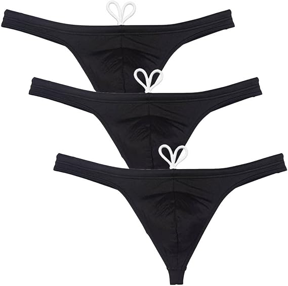 Men's Solid Swimwear Elastic & Drawstring Swim Thong Ice Silk Lining Body Bikini Swimsuit