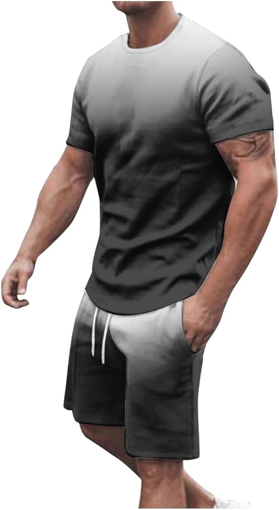Sport Casual Set for Men Two Piece Tracksuit O-Neck Short Sleeves Tees Shirts Shorts Sweatpant Jogger Workout Suit