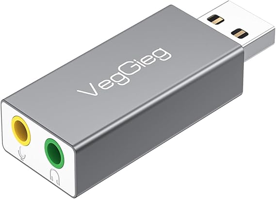 VegGieg USB External Sound Card Adapter with 3.5mm Headphone and Microphone Input