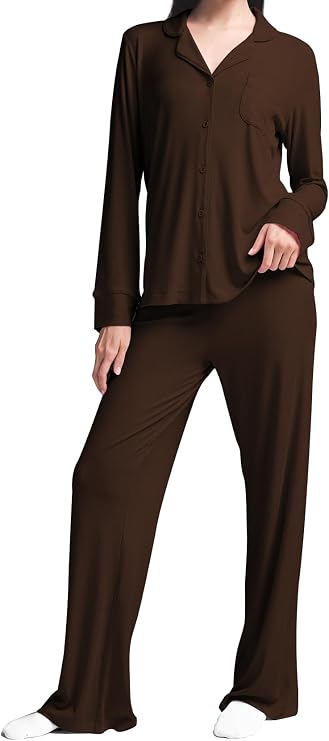 Womens Pajama Sets 2 Piece Button Down Long Sleeve Soft Knitted Sleepwear Pjs Lounge Sets Nightwear