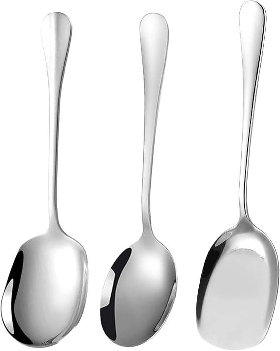 3pcs Large Buffet Serving Spoons, Stainless Steel Cooking Spoon Serving Utensil Silver Table Slotted Spoons Set Communal Spoon Utility for Catering Dinner Service Restaurant Home Use (8.58-8.78 inch)