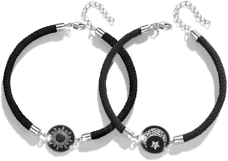 2pc Sun Moon Luminous Wristband Couple Rope Bracelet Handmade Glow at Night Braided Adjustable Bracelet Promise Matching Bangle Wedding Love Friendship Anniversary Valentine's Day Gifts for Women Men