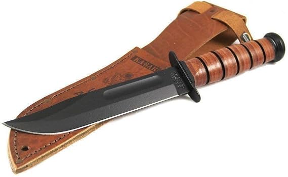 KA-BAR 1220 US Army Straight Edge Fighting/Utility Knife with Leather Sheath, Beige, 7" Blade
