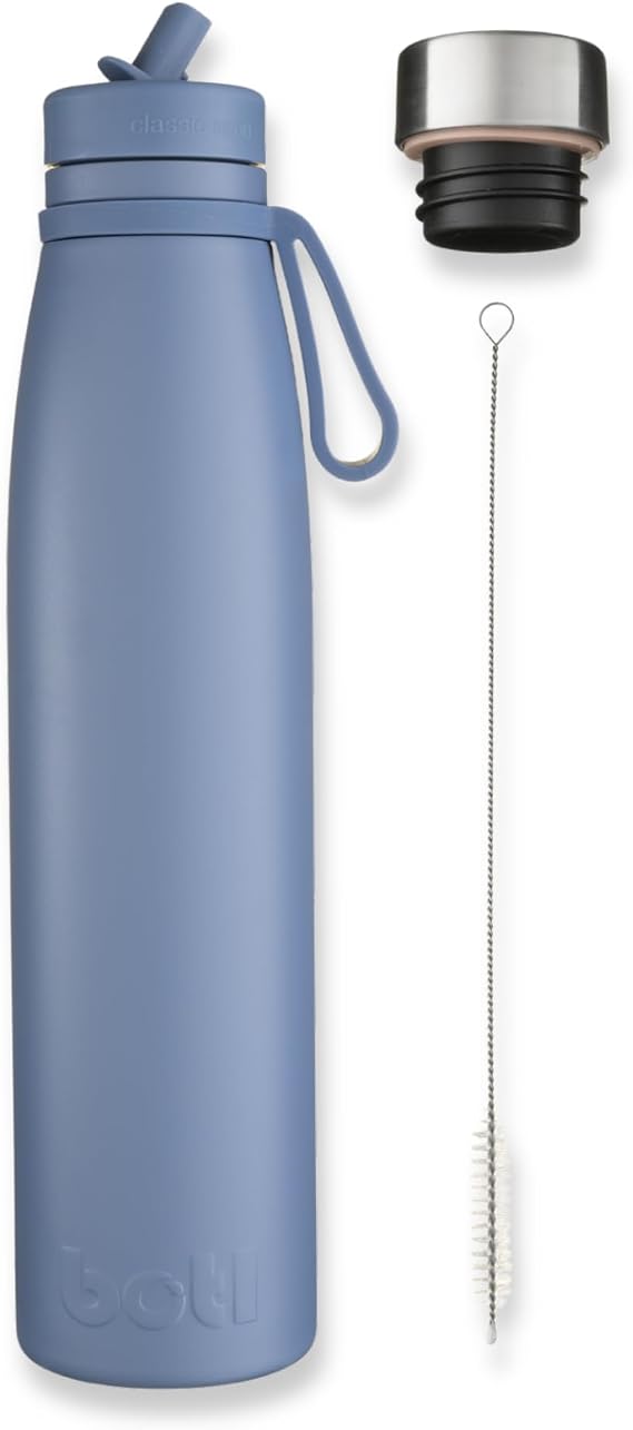 onegreenbottle Evolution V2a Stainless Steel Water Bottle, Insulated Sports Bottle 2 Caps and Brush, 800ml Leakproof Bottle for Hot and Cold Drinks (Swipe Right Blue) BOTL