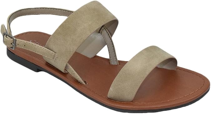 City Classified Shoes Women Plain Basic Gladiator Sandals Ankle Strap Winnie-S Beige Tan Taupe 7.5