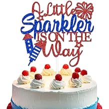 LANKBACK A Little Sparkler Is on The Way Cake Topper Boy or Girl Baby Shower Gender Reveal Party Decorations A Sweet Little Baby is On The Way Gender Reveal Cake Supplies Red Blue