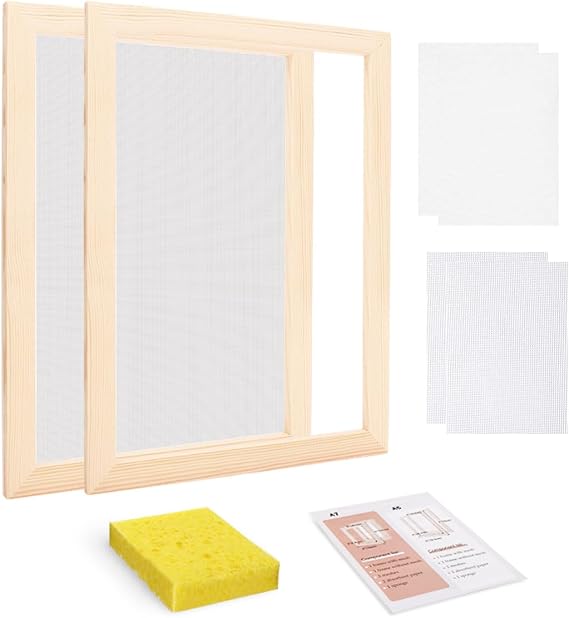 Worown A4 Wooden Paper Making Screen Kit, Paper Making Frames, Mould and Deckle for DIY Crafts (12 x 8 Inch)