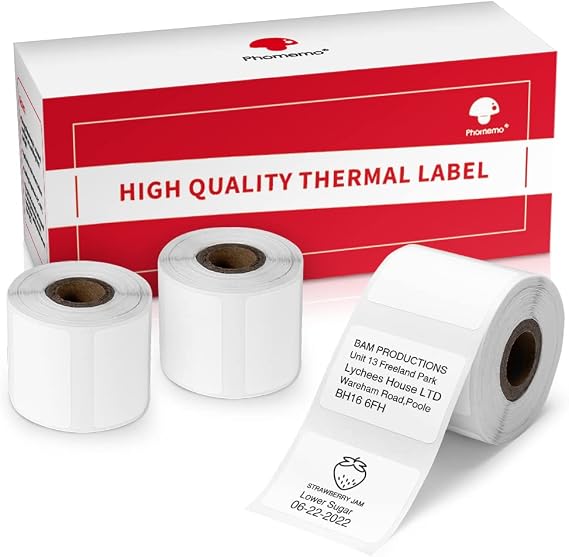 960 pcs Thermal Sticker Barcode Label Paper, Phomemo Multi-Purpose Self-Adhesive Tag for M110/M220/M108/M250/M260/M120/M150 Label Maker Machine, 1.18'' x 0.78"(30X 20mm),320 Pcs/Roll, Black on White