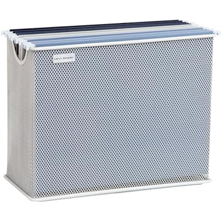 Mind Reader Vertical File Storage, Desktop Organizer, Hanging Files, Office, Metal Mesh, 12.25L x 5.5W x 10H, White